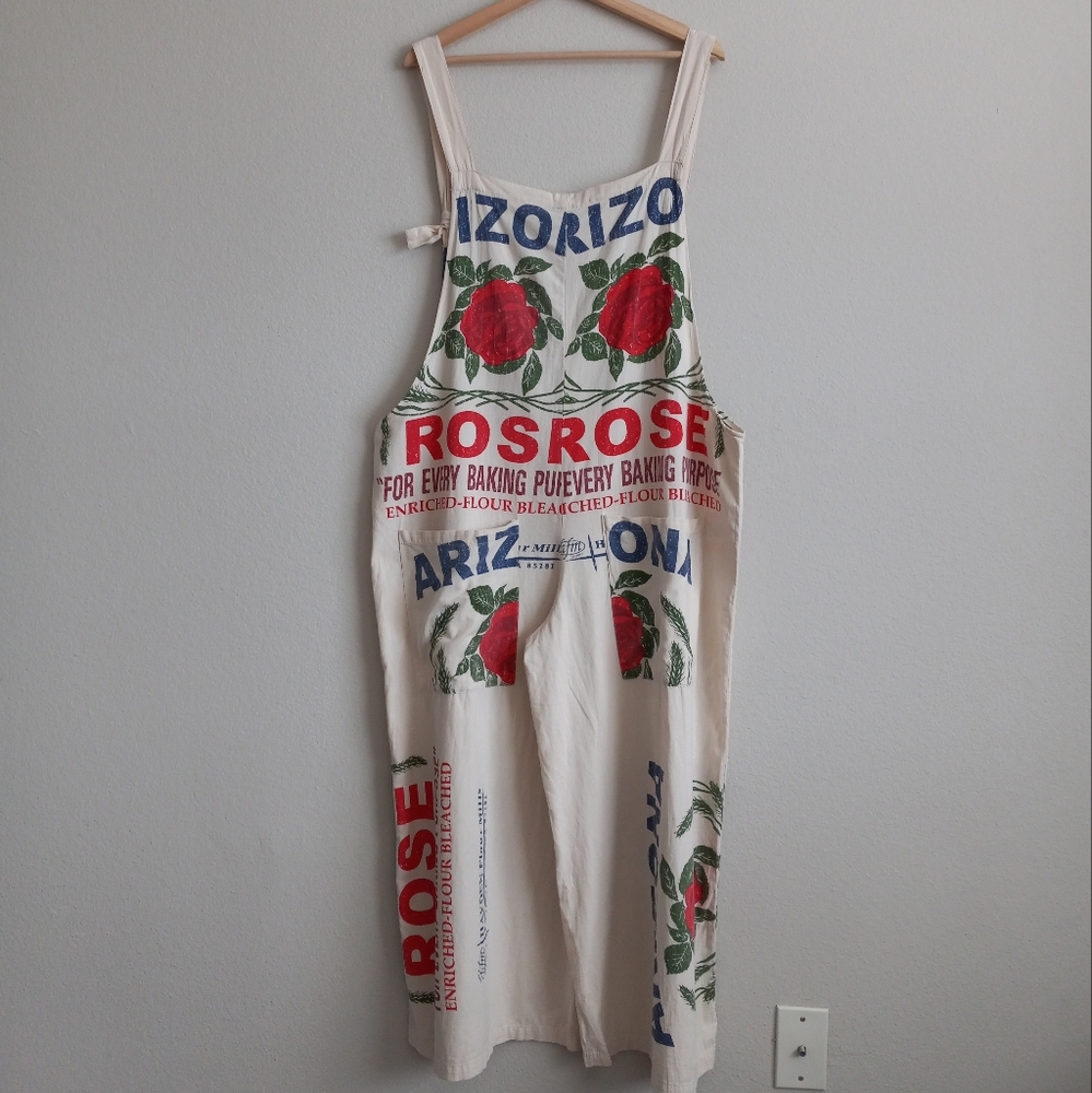Jaded Gypsy Roses Flour Sack Market Fresh Overalls Cotton L/XL - Picture 6 of 16